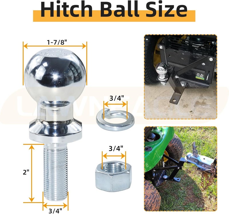 LANEAGLE Lawn Mower Trailer Hitch with Chromed Ball Hitch 2,000 lbs (1-7/8"x3/4"x2") for Cub Cadet, Husqvarna, Huskee, Craftsman and Most Conventional Lawn Mowers - Image 5